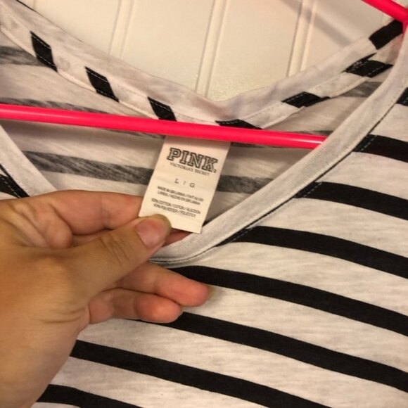 Victoria Secret Striped T-Shirt with Leopard Pocket Large - Picture 4 of 5